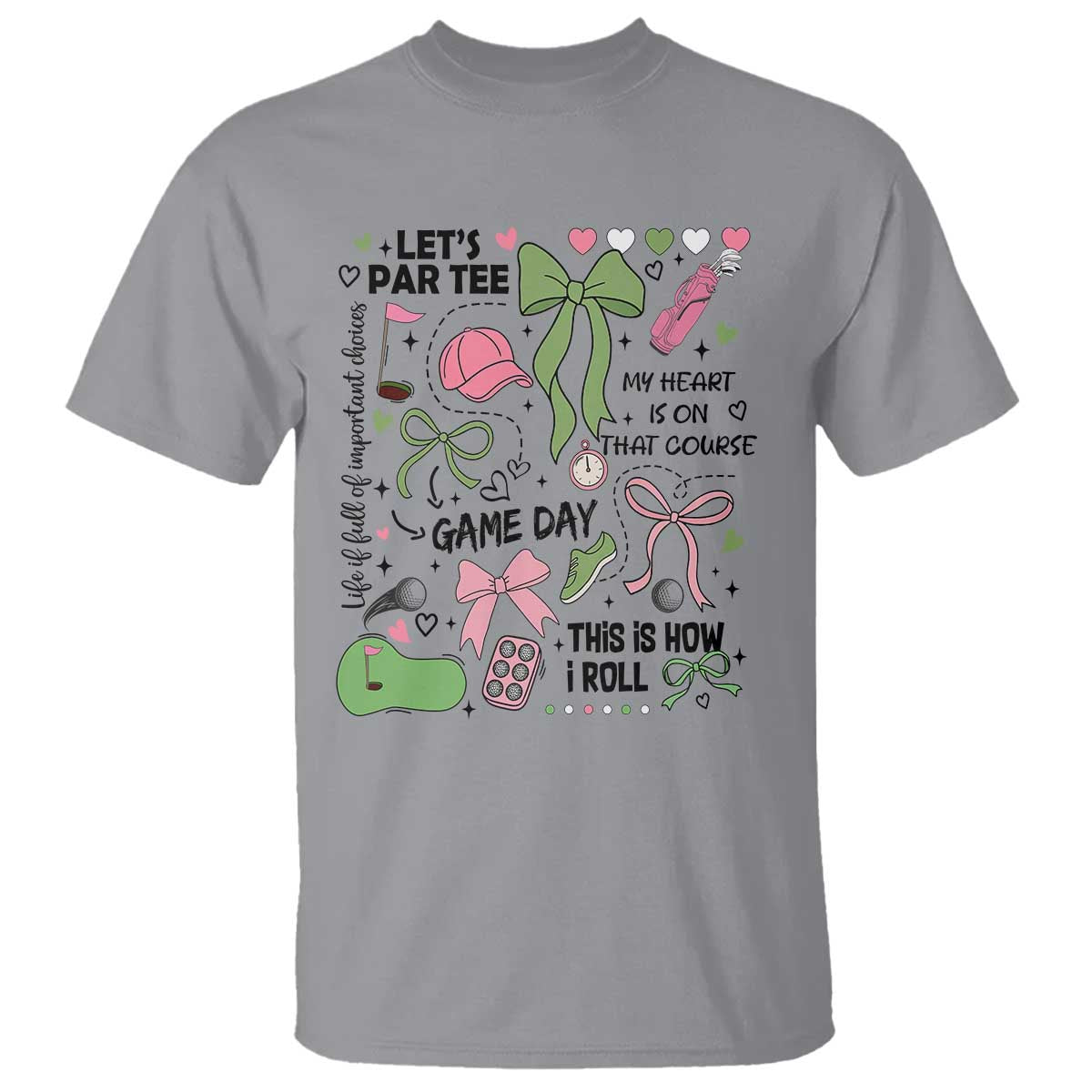 Lets Par-tee Coquette Golf Bows T Shirt Pink and Green Gear Girls Game Day Golfing Tradition