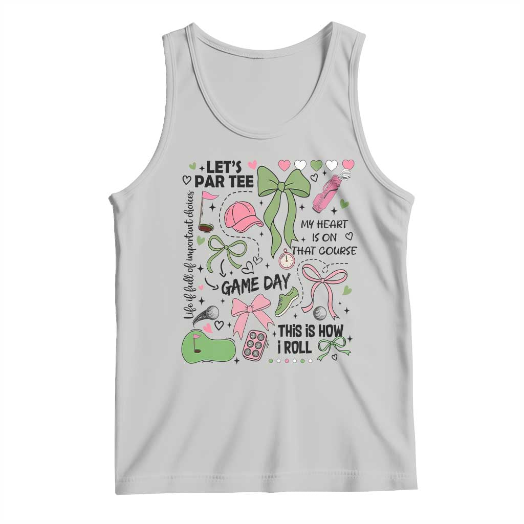 Lets Par-tee Coquette Golf Bows Tank Top Pink and Green Gear Girls Game Day Golfing Tradition