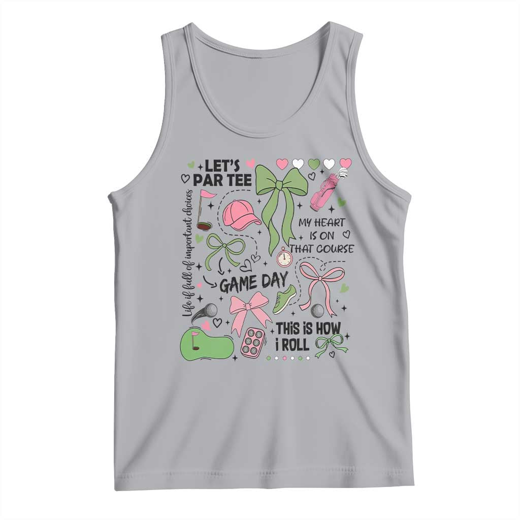 Lets Par-tee Coquette Golf Bows Tank Top Pink and Green Gear Girls Game Day Golfing Tradition