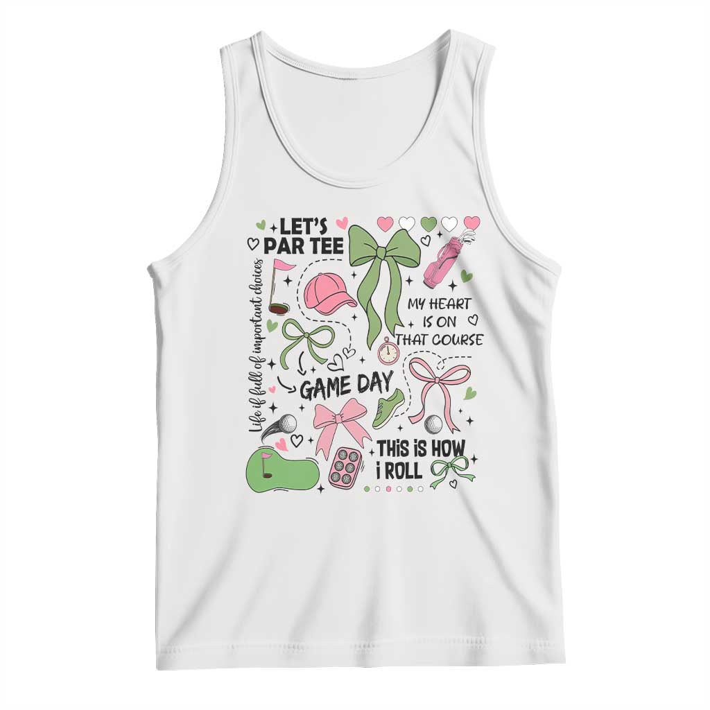 Lets Par-tee Coquette Golf Bows Tank Top Pink and Green Gear Girls Game Day Golfing Tradition