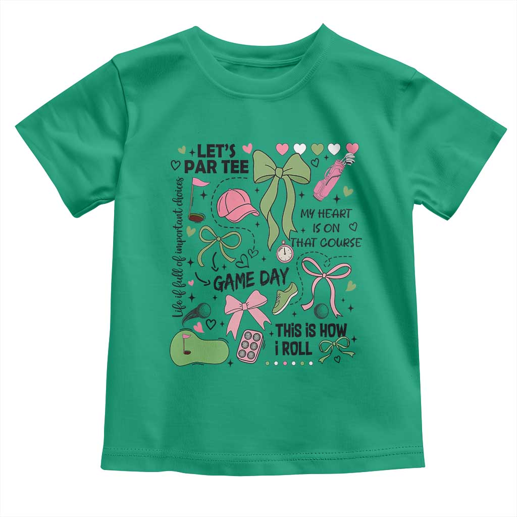 Lets Par-tee Coquette Golf Bows Toddler T Shirt Pink and Green Gear Girls Game Day Golfing Tradition
