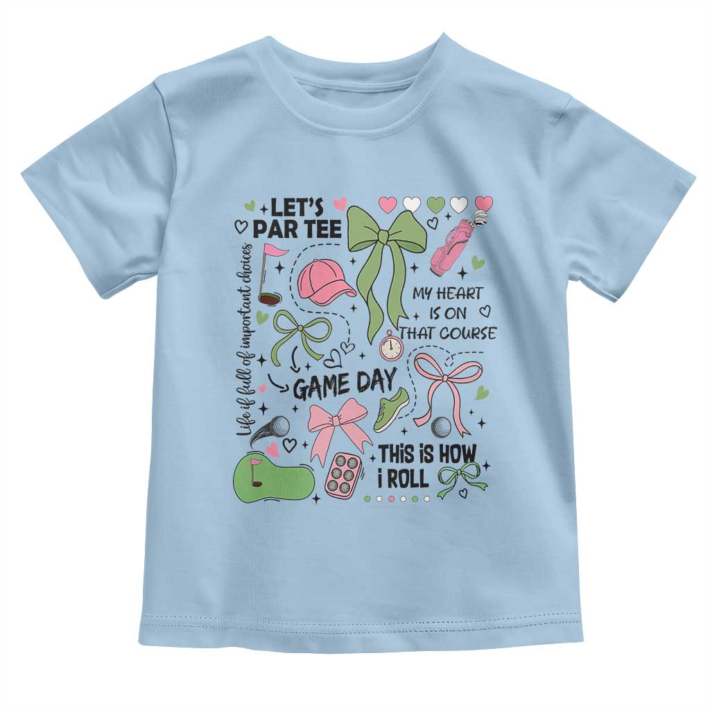 Lets Par-tee Coquette Golf Bows Toddler T Shirt Pink and Green Gear Girls Game Day Golfing Tradition