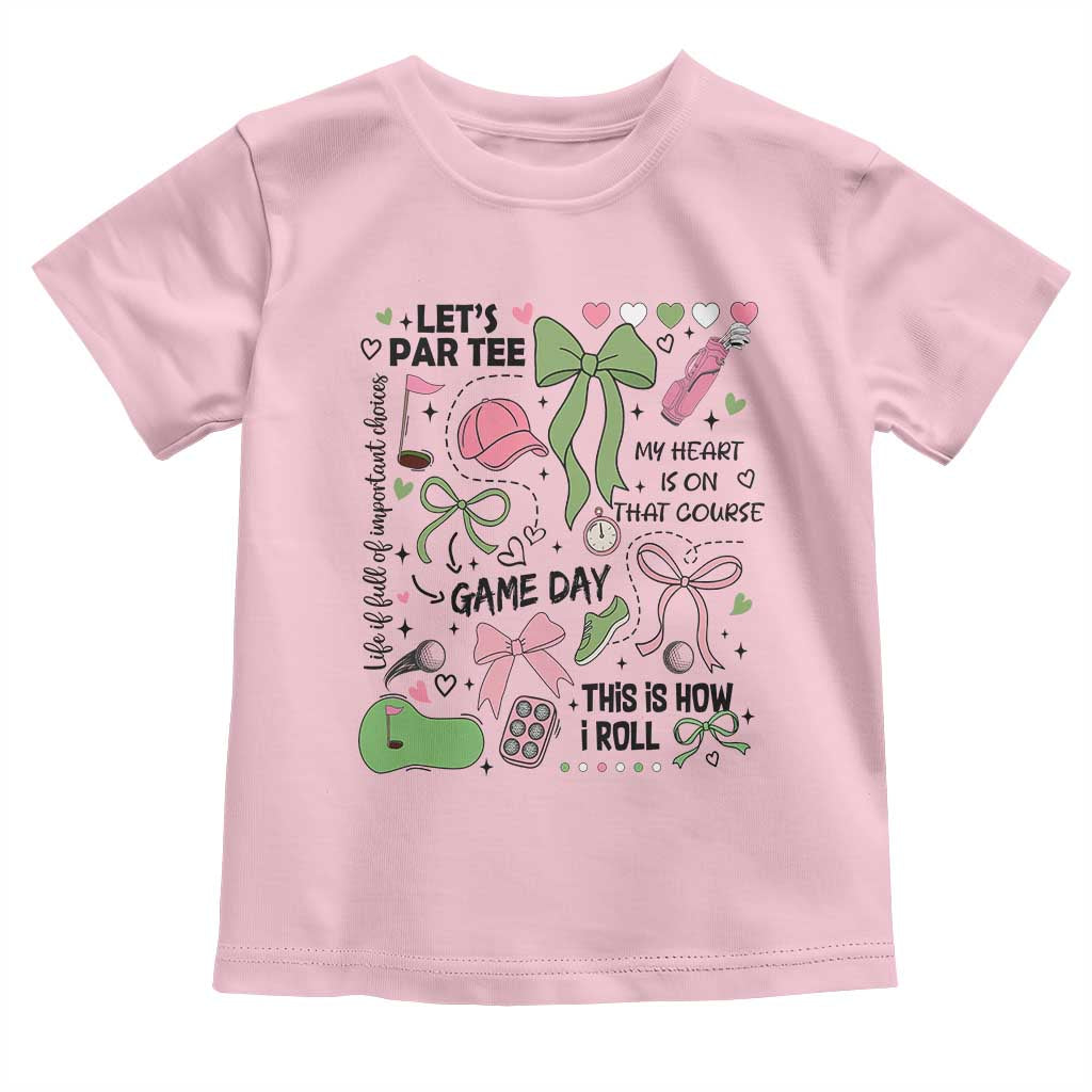 Lets Par-tee Coquette Golf Bows Toddler T Shirt Pink and Green Gear Girls Game Day Golfing Tradition