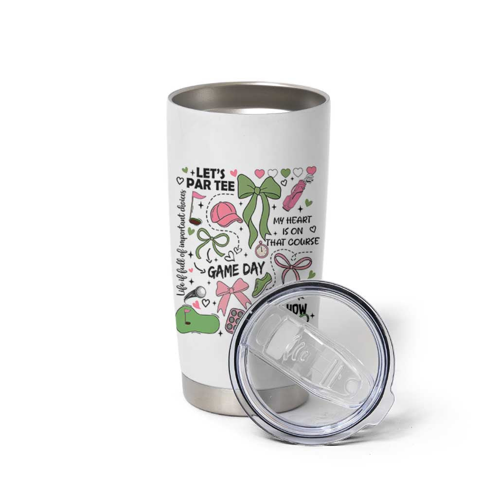 Lets Par-tee Coquette Golf Bows Tumbler Cup Pink and Green Gear Girls Game Day Golfing Tradition