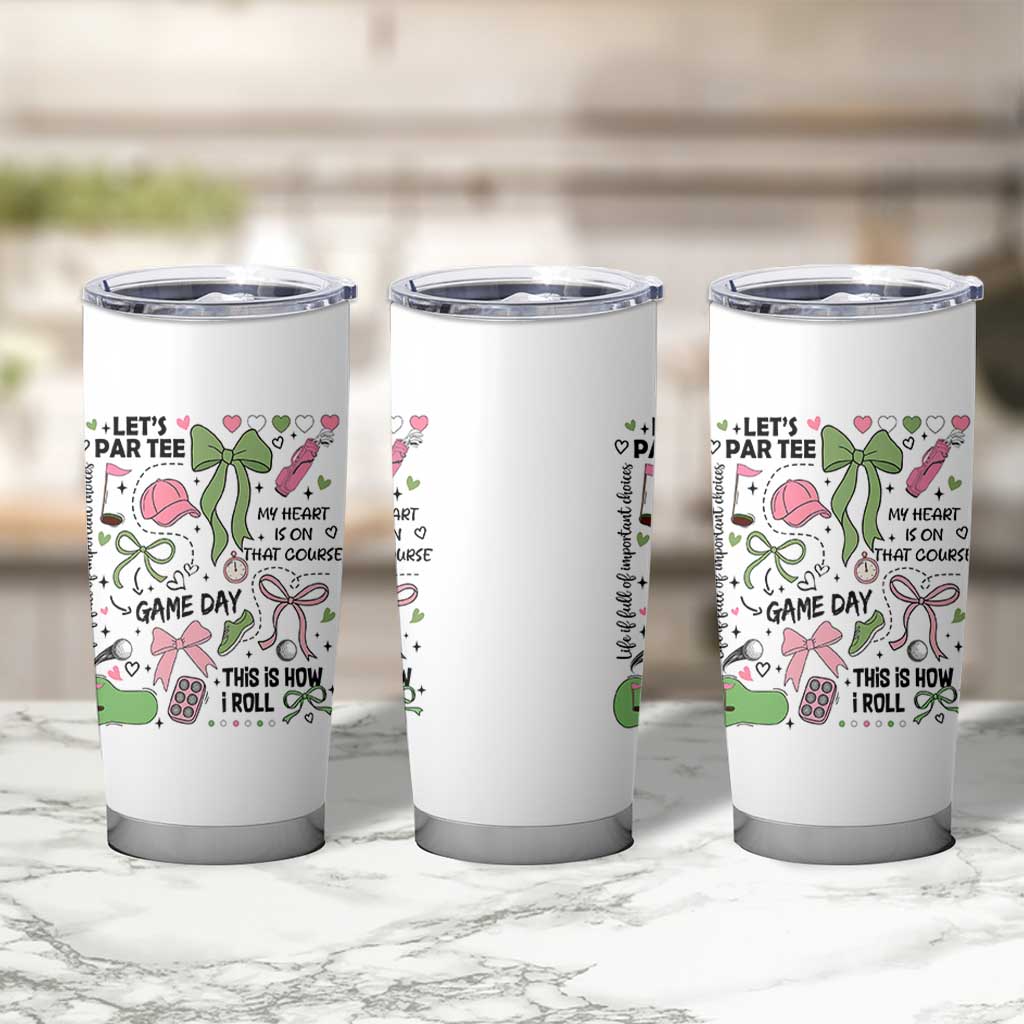 Lets Par-tee Coquette Golf Bows Tumbler Cup Pink and Green Gear Girls Game Day Golfing Tradition