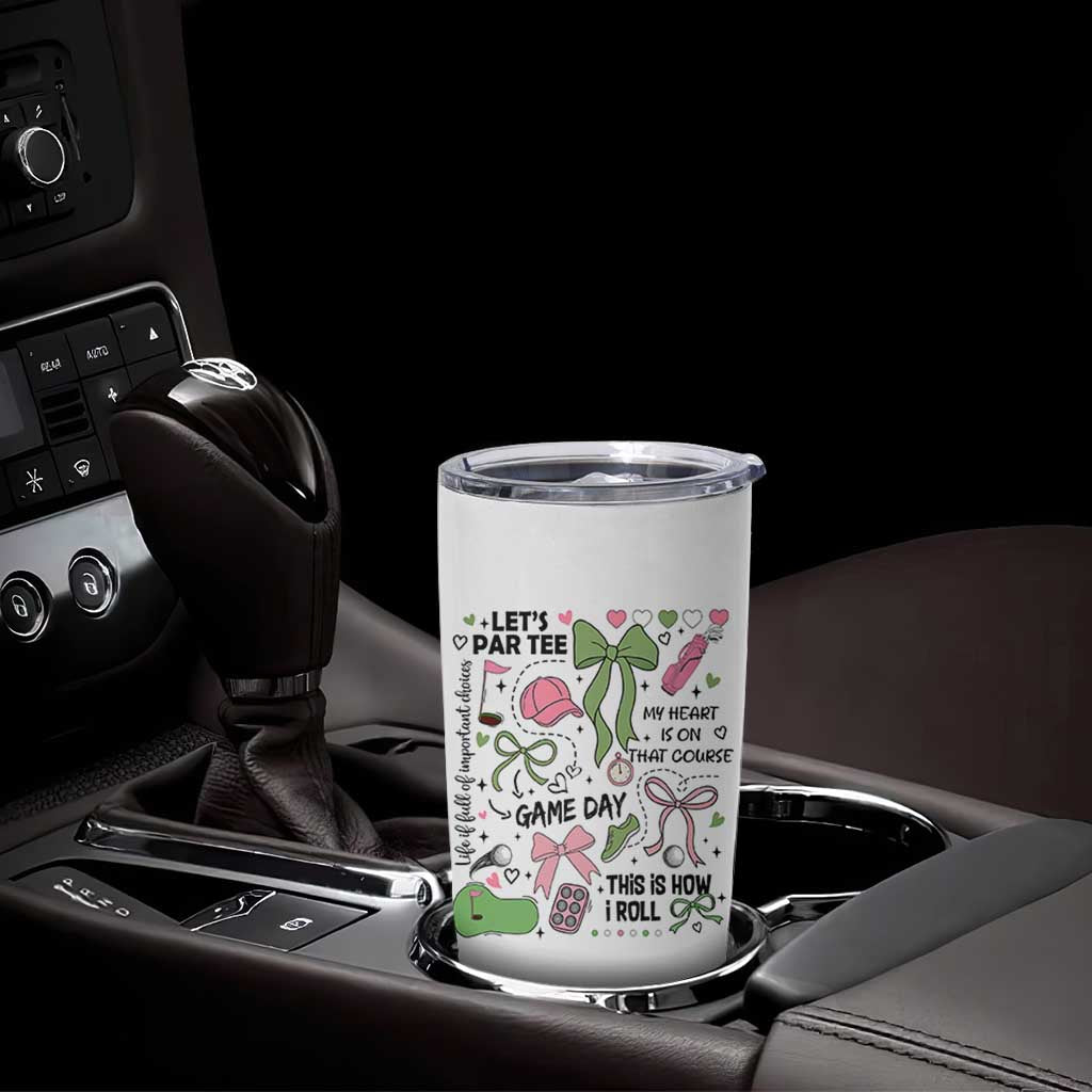 Lets Par-tee Coquette Golf Bows Tumbler Cup Pink and Green Gear Girls Game Day Golfing Tradition