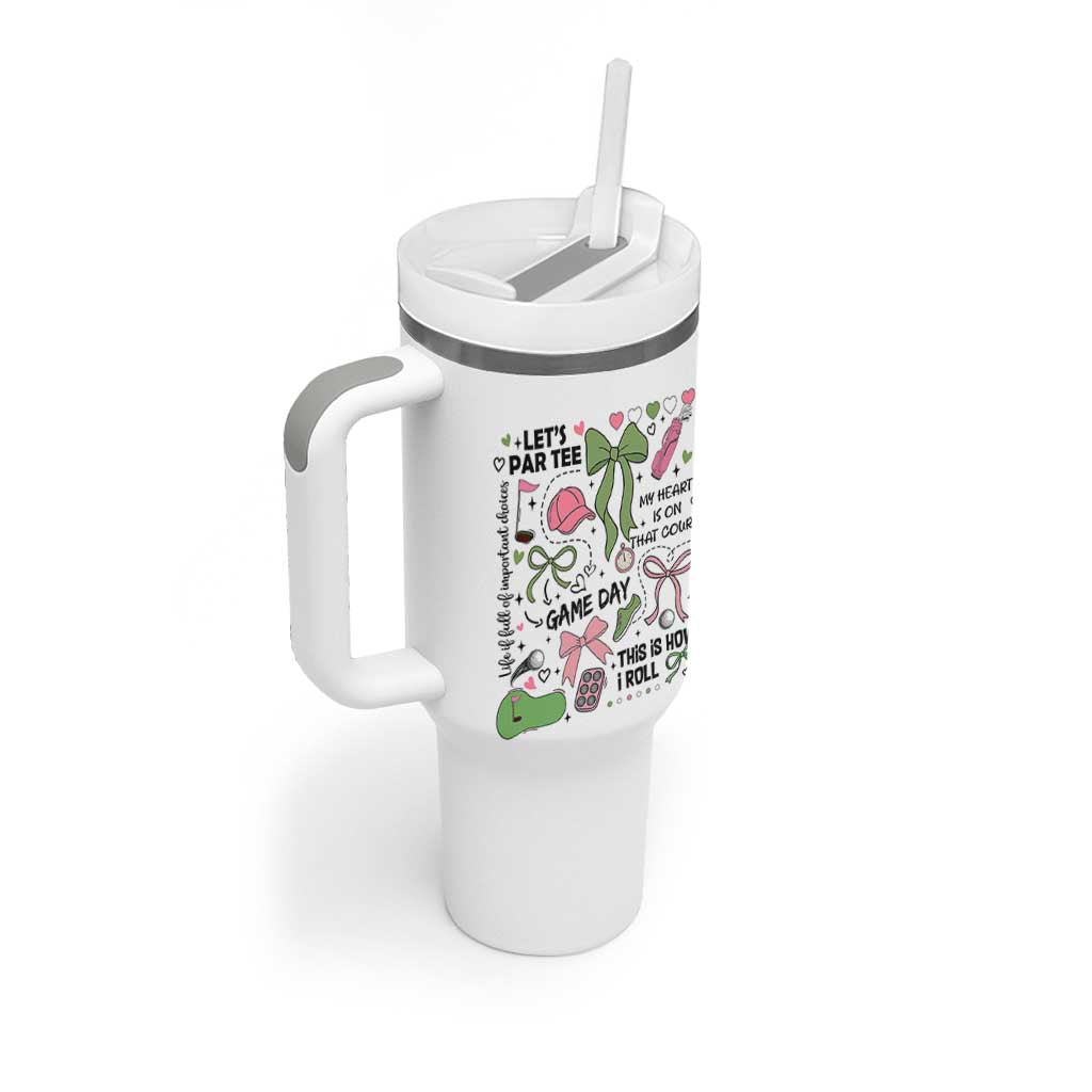 Lets Par-tee Coquette Golf Bows Tumbler With Handle Pink and Green Gear Girls Game Day Golfing Tradition