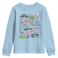 Lets Par-tee Coquette Golf Bows Youth Sweatshirt Pink and Green Gear Girls Game Day Golfing Tradition