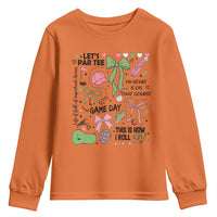 Lets Par-tee Coquette Golf Bows Youth Sweatshirt Pink and Green Gear Girls Game Day Golfing Tradition