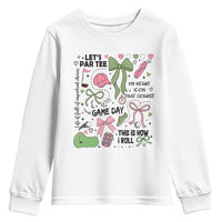 Lets Par-tee Coquette Golf Bows Youth Sweatshirt Pink and Green Gear Girls Game Day Golfing Tradition
