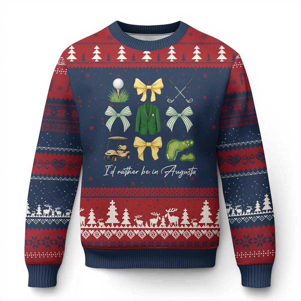 Funny Id Rather Be In Augusta Coquette Golfer Ugly Christmas Sweater Georgia Golf Traditions Golfing Fan Aesthetic