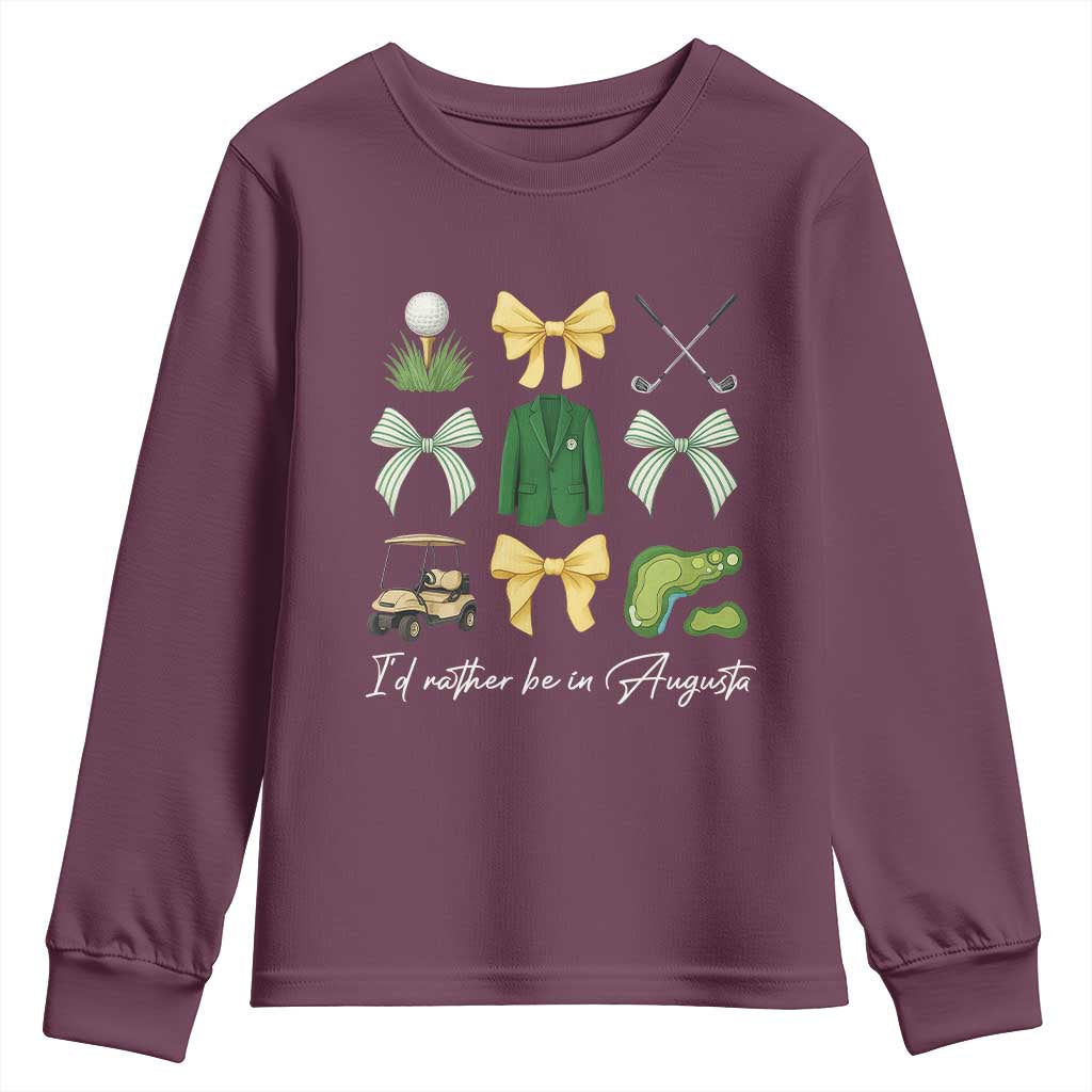 Funny Id Rather Be In Augusta Coquette Golfer Youth Sweatshirt Georgia Golf Traditions Golfing Fan Aesthetic