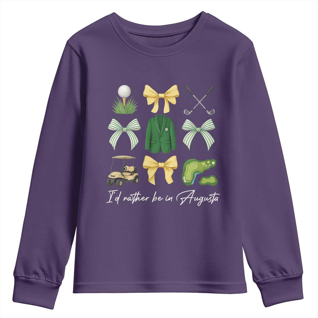 Funny Id Rather Be In Augusta Coquette Golfer Youth Sweatshirt Georgia Golf Traditions Golfing Fan Aesthetic
