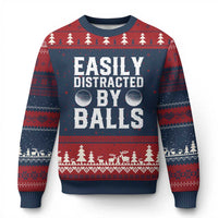Easily Distracted By Balls Funny Golfer Ugly Christmas Sweater Sarcastic Golfing Humor for Golf Dads n Men