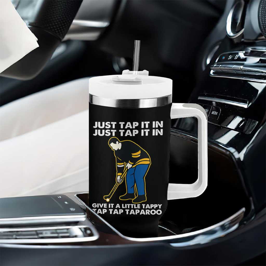 Just Tap It In Funny Golfer Tumbler With Handle Tappy Tap Taparoo Putting Golfing Humor Retro Golf Lover