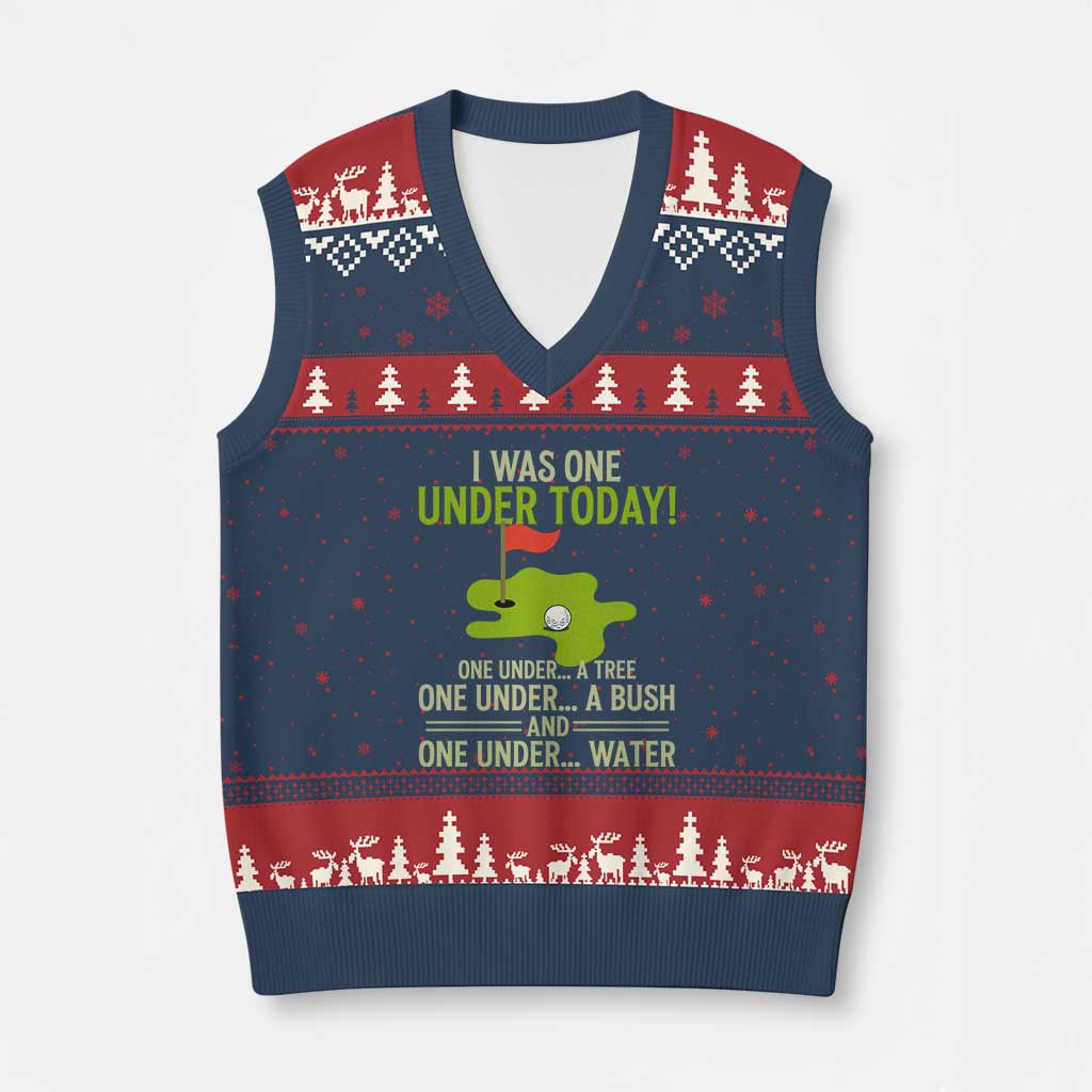 I Was One Under Today Funny Golf Humor V-Neck Knit Sweater Vest Sarcastic Golfer Joke Gift for Amateur Golfing Enthusiasts n Dads