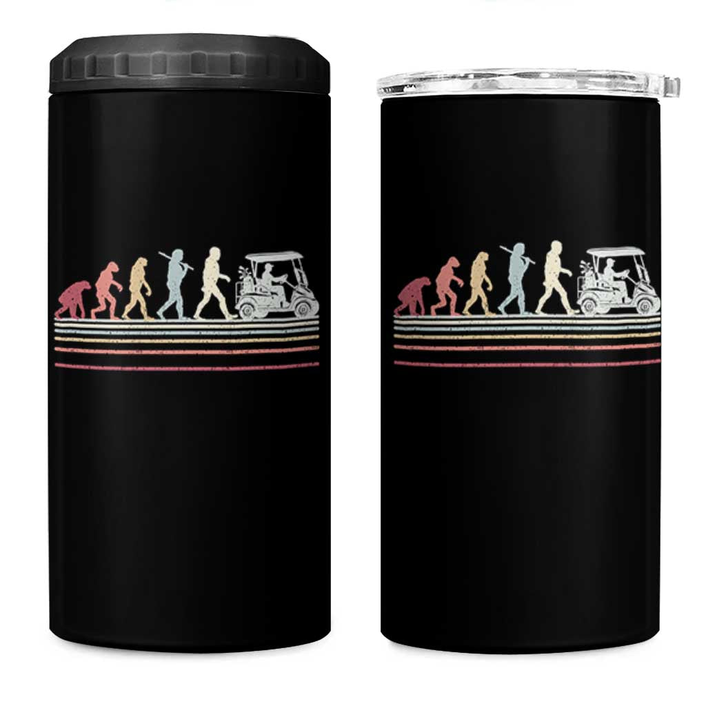 Funny Evolution Of Man To Golf Cart 4 in 1 Can Cooler Tumbler Vintage Retro Golfing Sports History Gift for Golfers Dads