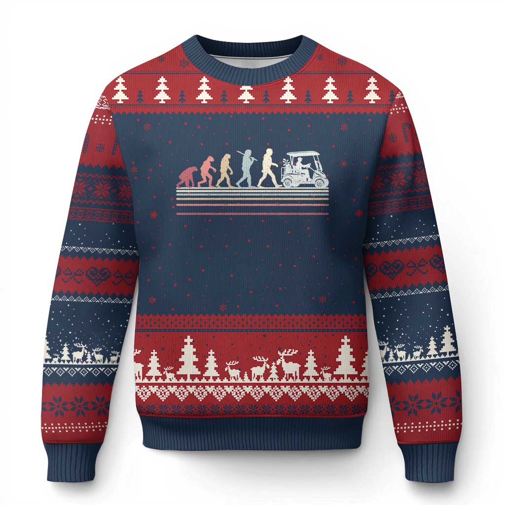 Funny Evolution Of Man To Golf Cart Ugly Christmas Sweater Vintage Retro Golfing Sports History Gift for Golfers Dads