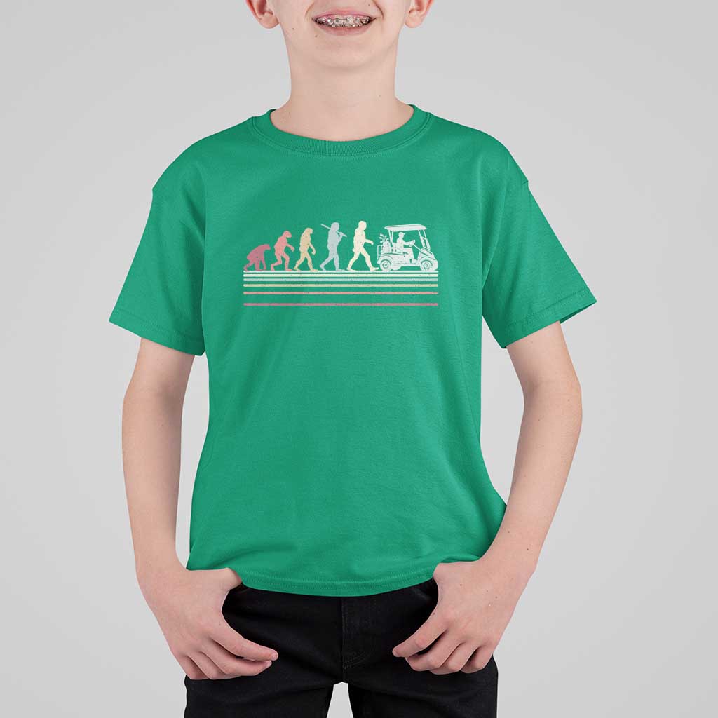 Funny Evolution Of Man To Golf Cart T Shirt For Kid Vintage Retro Golfing Sports History Gift for Golfers Dads
