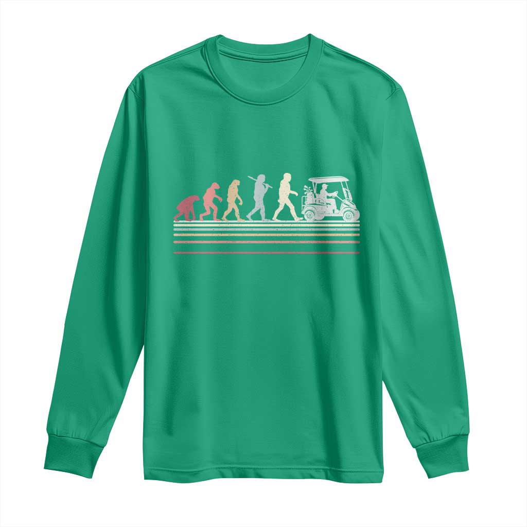 Funny Evolution Of Man To Golf Cart Long Sleeve Shirt Vintage Retro Golfing Sports History Gift for Golfers Dads