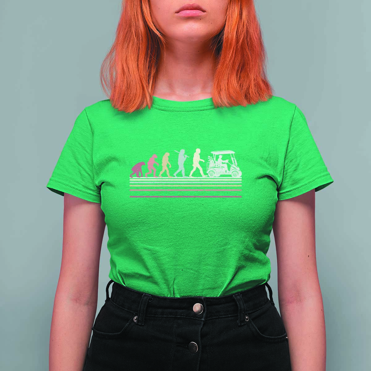 Funny Evolution Of Man To Golf Cart T Shirt For Women Vintage Retro Golfing Sports History Gift for Golfers Dads