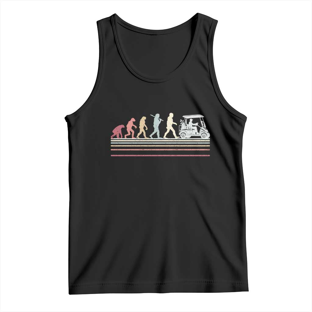 Funny Evolution Of Man To Golf Cart Tank Top Vintage Retro Golfing Sports History Gift for Golfers Dads