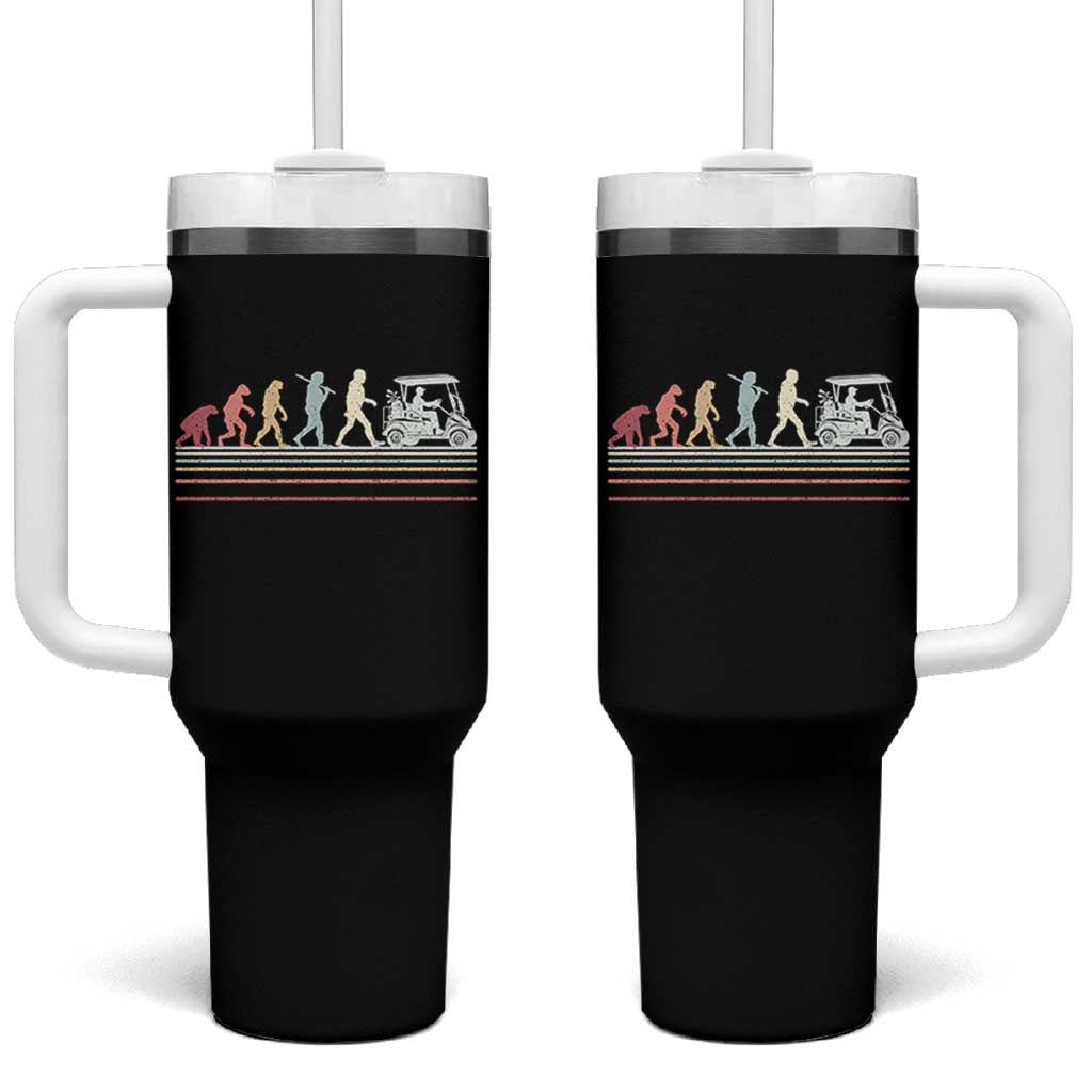 Funny Evolution Of Man To Golf Cart Tumbler With Handle Vintage Retro Golfing Sports History Gift for Golfers Dads
