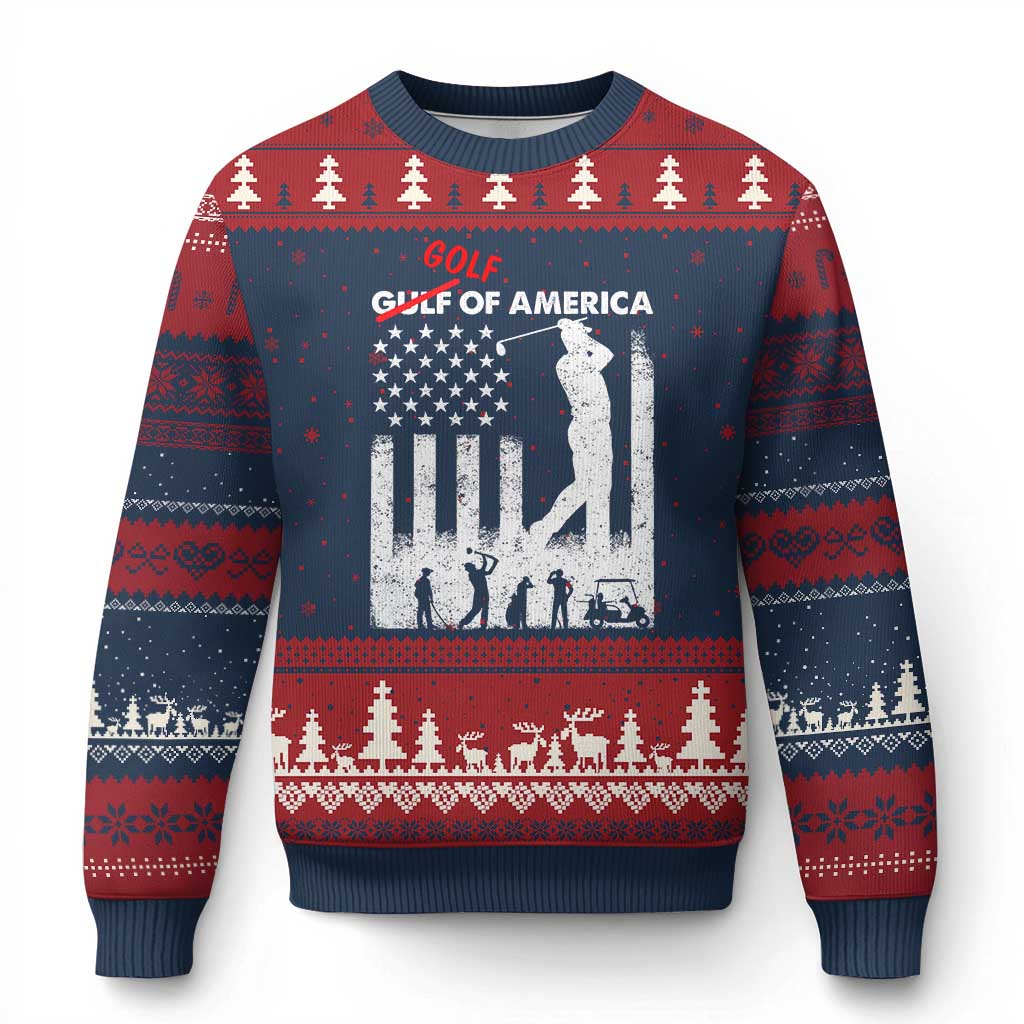 Golf Of America Patriotic USA Flag Ugly Christmas Sweater Funny Golfing Pun American Sports Gift for Patriotic Golfers n Dads