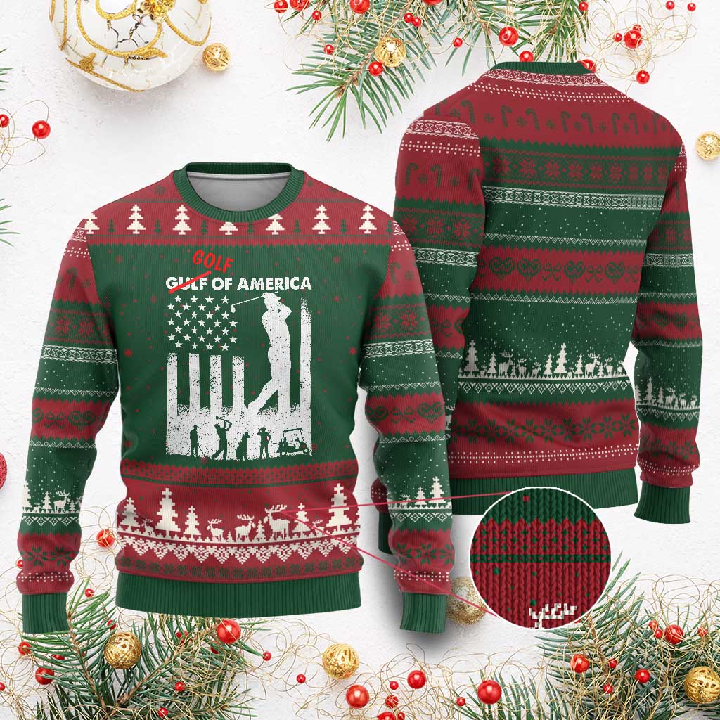 Golf Of America Patriotic USA Flag Ugly Christmas Sweater Funny Golfing Pun American Sports Gift for Patriotic Golfers n Dads