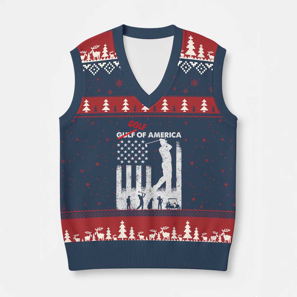 Golf Of America Patriotic USA Flag V-Neck Knit Sweater Vest Funny Golfing Pun American Sports Gift for Patriotic Golfers n Dads
