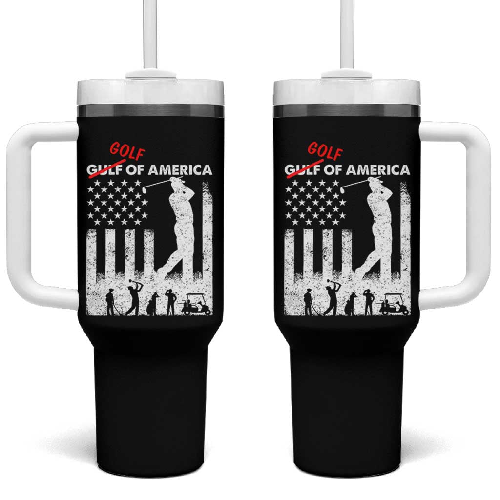 Golf Of America Patriotic USA Flag Tumbler With Handle Funny Golfing Pun American Sports Gift for Patriotic Golfers n Dads