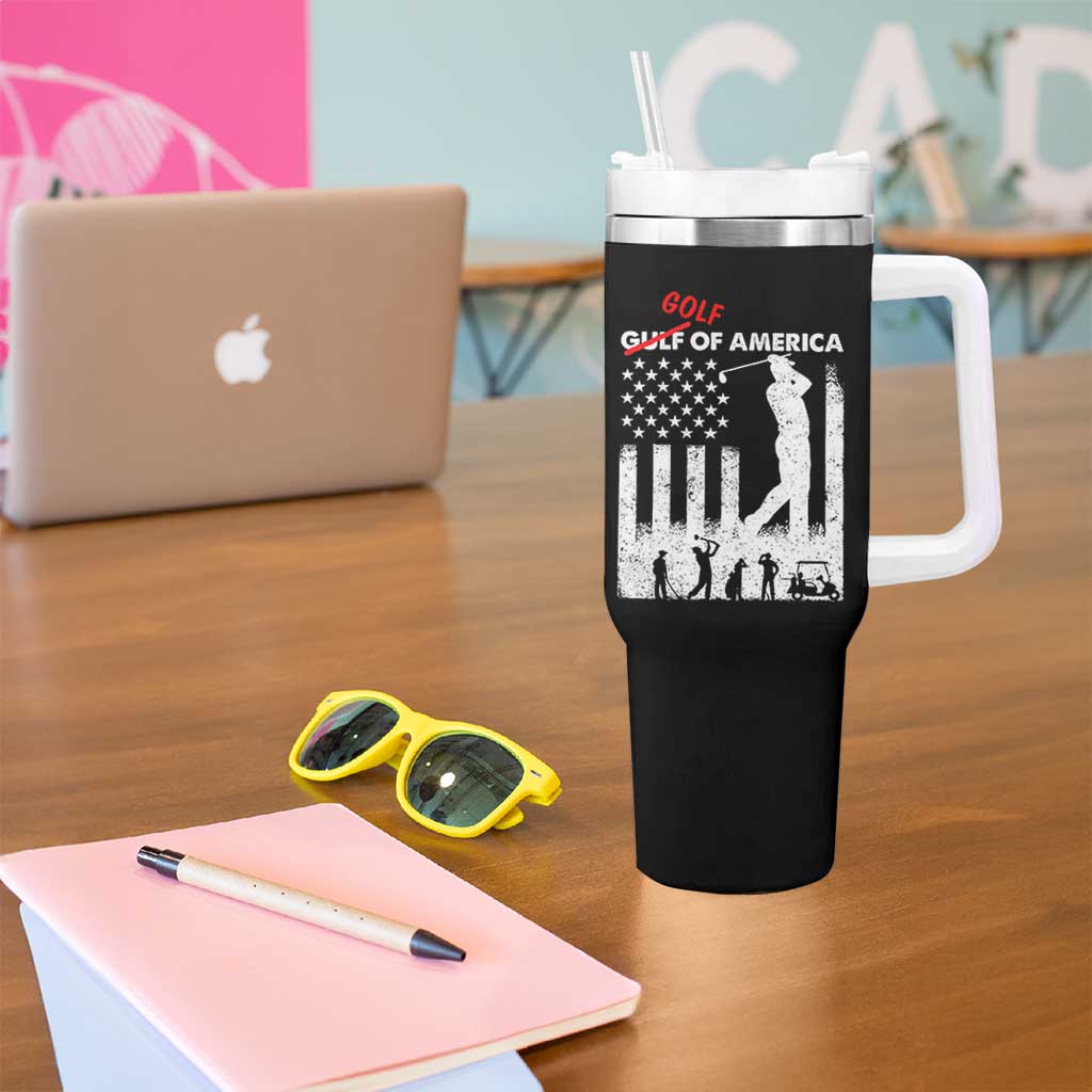 Golf Of America Patriotic USA Flag Tumbler With Handle Funny Golfing Pun American Sports Gift for Patriotic Golfers n Dads