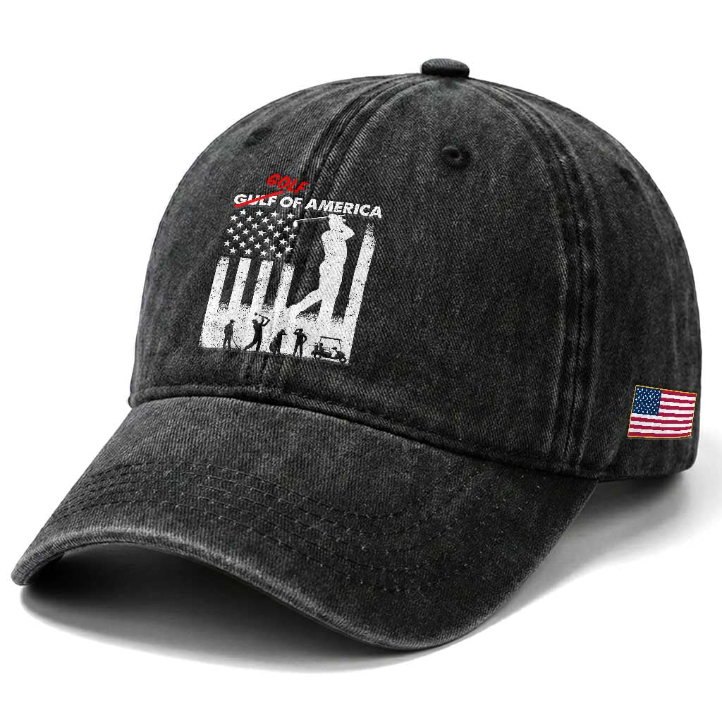 Golf Of America Patriotic USA Flag Washed Cotton Baseball Cap Funny Golfing Pun American Sports Gift for Patriotic Golfers n Dads