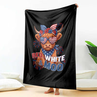 Red White and Moo Funny Patriotic Highland Cow Throw Blanket Cute American Flag Sunglasses and Bandana Summer Fireworks