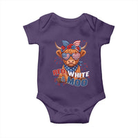 Red White and Moo Funny Patriotic Highland Cow Baby Onesie Cute American Flag Sunglasses and Bandana Summer Fireworks