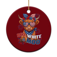 Red White and Moo Funny Patriotic Highland Cow Ceramic Ornament Cute American Flag Sunglasses and Bandana Summer Fireworks
