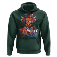 Red White and Moo Funny Patriotic Highland Cow Hoodie Cute American Flag Sunglasses and Bandana Summer Fireworks