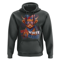 Red White and Moo Funny Patriotic Highland Cow Hoodie Cute American Flag Sunglasses and Bandana Summer Fireworks
