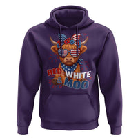 Red White and Moo Funny Patriotic Highland Cow Hoodie Cute American Flag Sunglasses and Bandana Summer Fireworks