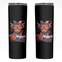 Red White and Moo Funny Patriotic Highland Cow Skinny Tumbler Cute American Flag Sunglasses and Bandana Summer Fireworks