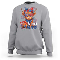 Red White and Moo Funny Patriotic Highland Cow Sweatshirt Cute American Flag Sunglasses and Bandana Summer Fireworks