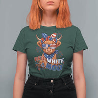 Red White and Moo Funny Patriotic Highland Cow T Shirt For Women Cute American Flag Sunglasses and Bandana Summer Fireworks
