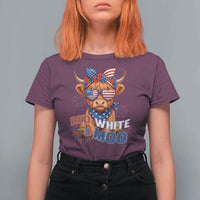 Red White and Moo Funny Patriotic Highland Cow T Shirt For Women Cute American Flag Sunglasses and Bandana Summer Fireworks