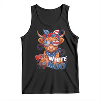 Red White and Moo Funny Patriotic Highland Cow Tank Top Cute American Flag Sunglasses and Bandana Summer Fireworks