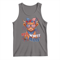 Red White and Moo Funny Patriotic Highland Cow Tank Top Cute American Flag Sunglasses and Bandana Summer Fireworks
