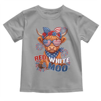 Red White and Moo Funny Patriotic Highland Cow Toddler T Shirt Cute American Flag Sunglasses and Bandana Summer Fireworks