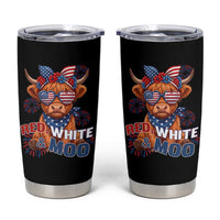 Red White and Moo Funny Patriotic Highland Cow Tumbler Cup Cute American Flag Sunglasses and Bandana Summer Fireworks