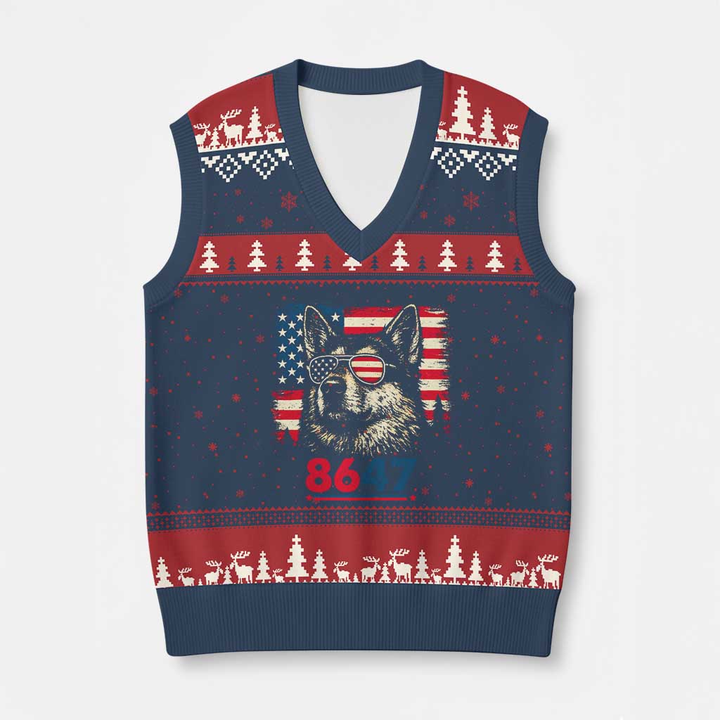 Vintage Patriotic German Shepherd 1776 Graphic V-Neck Knit Sweater Vest American Flag Sunglasses Cool Dog 4th of July Distressed