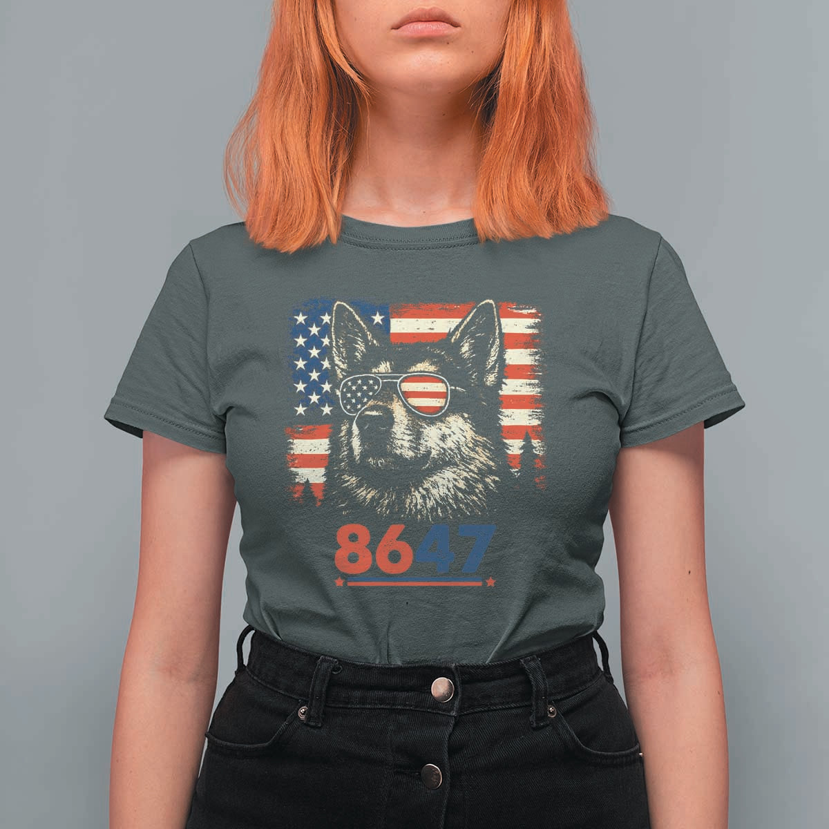 Vintage Patriotic German Shepherd 1776 Graphic T Shirt For Women American Flag Sunglasses Cool Dog 4th of July Distressed