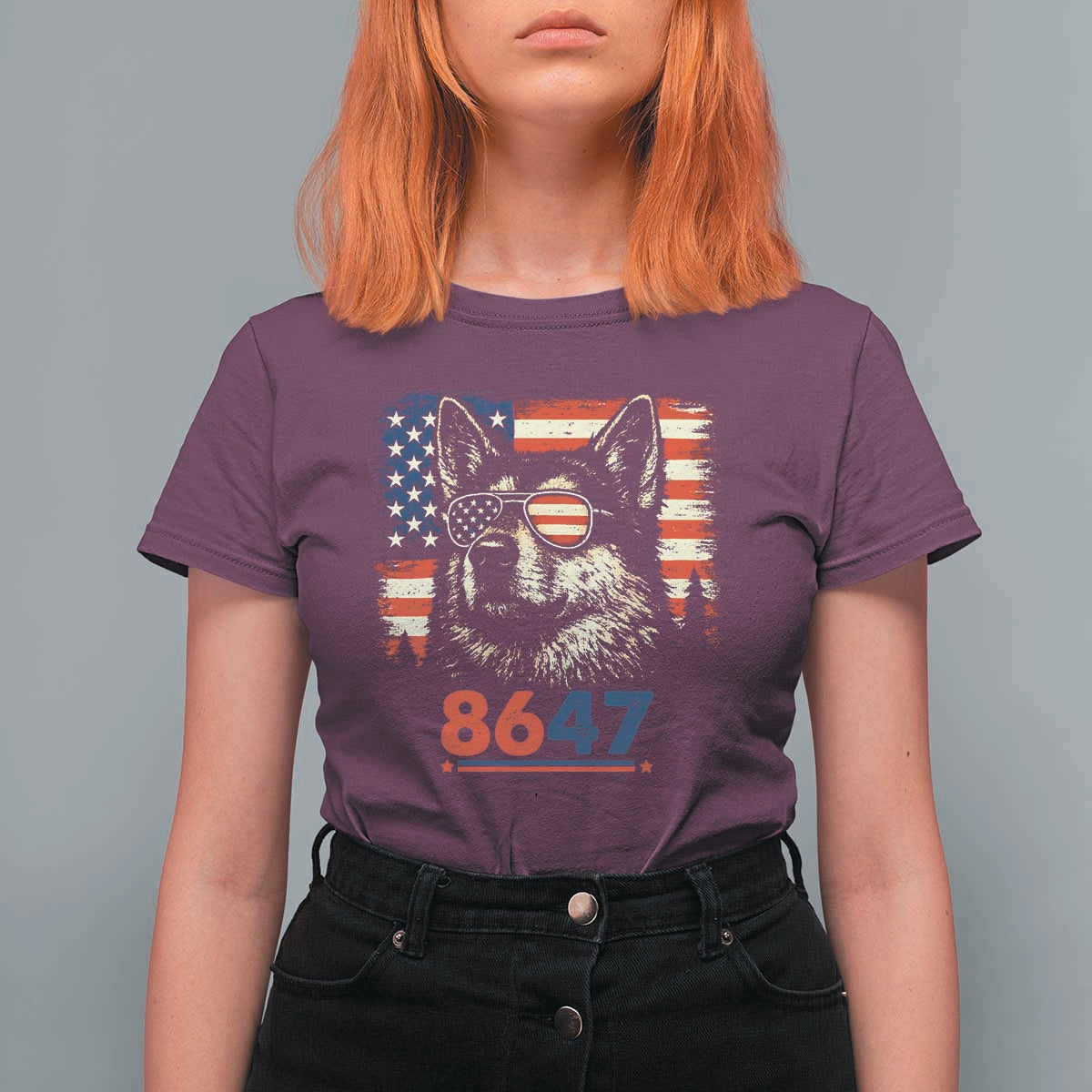 Vintage Patriotic German Shepherd 1776 Graphic T Shirt For Women American Flag Sunglasses Cool Dog 4th of July Distressed